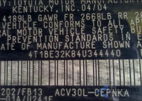 2004 Toyota Camry Le/Xle/Se из США, поврежденный, VIN 4T1BE32K84U344440